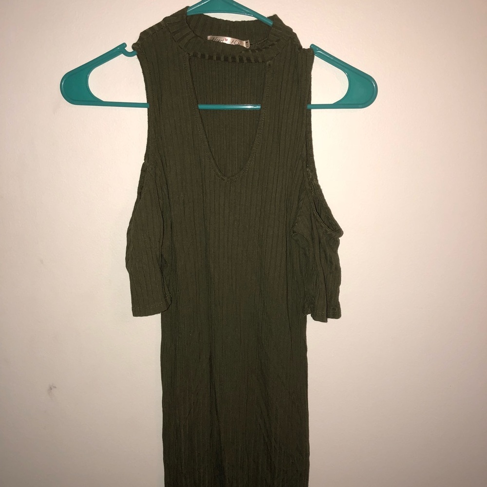 Long military green dress with cut outs
